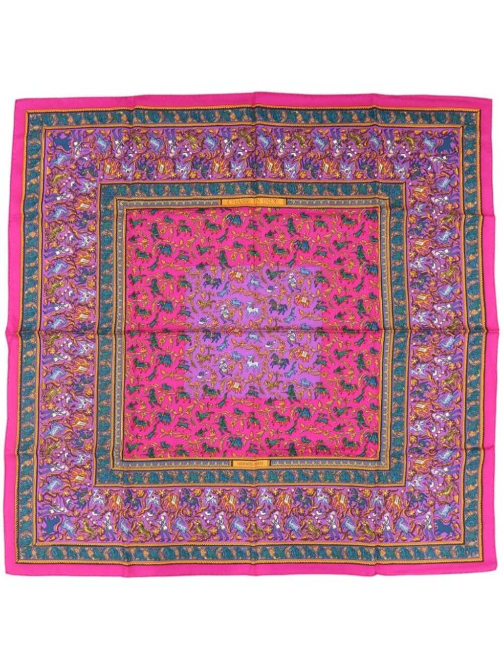 Hermes Carre 90 Indian Hunting Chasse en Inde Silk Pink Scarf